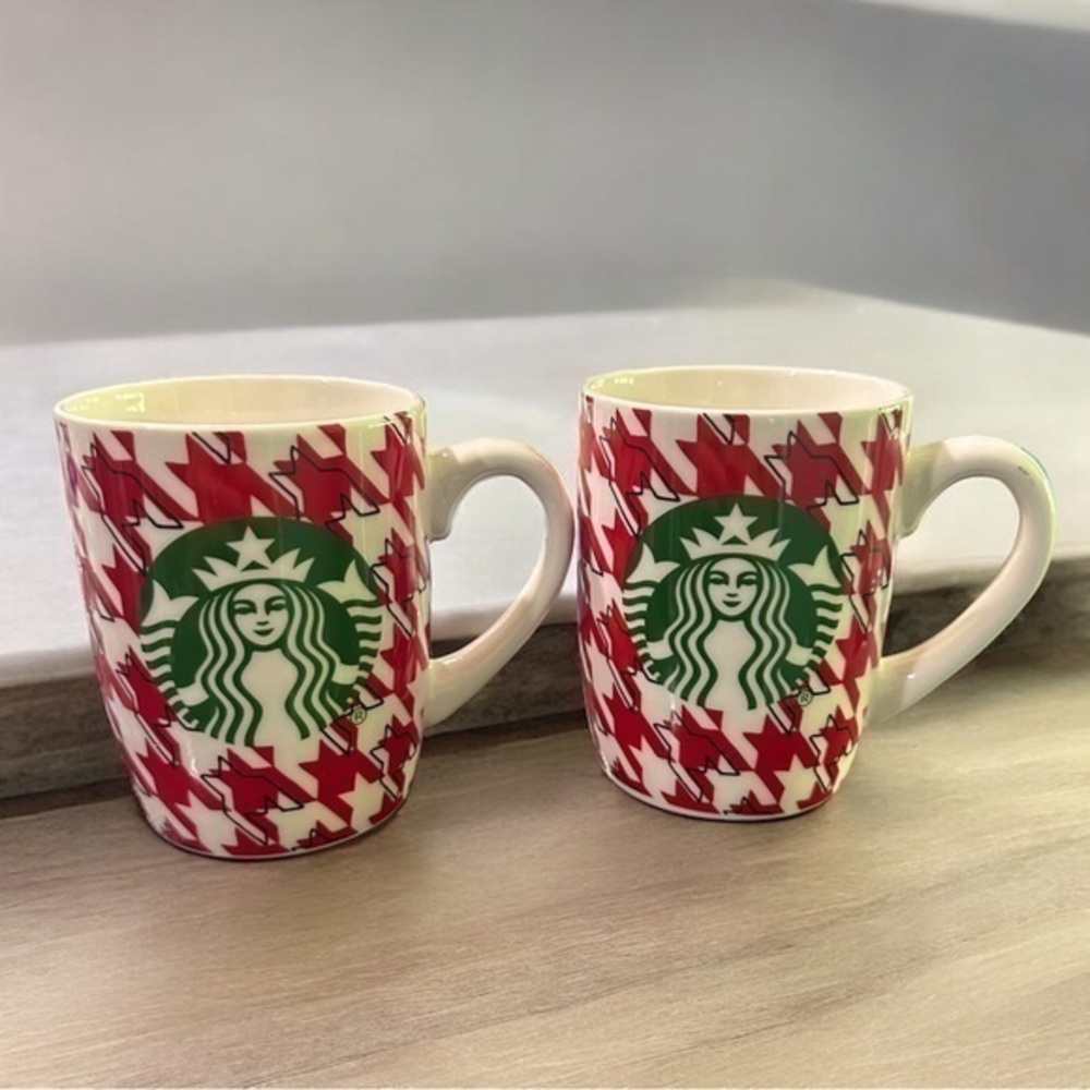 Starbucks Red Houndstooth Coffee Mug Cup 2017 - Lot of 2